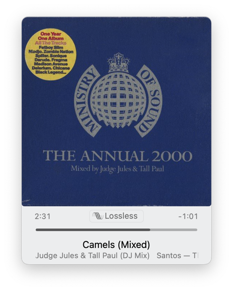 Screenshot of Apple Music playing Ministry of sound - The Annual 2000